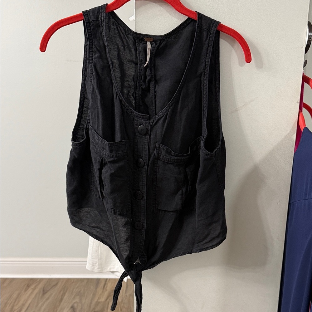 Free People Black Button-Down Sleeveless Top
